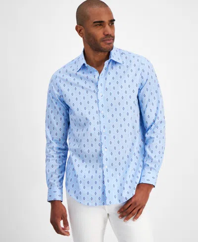 Club Room Men's Urik Regular-fit Stretch Geo Foulard Button-down Shirt, Created For Macy's In Pale Ink Blue