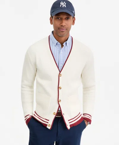 Club Room Men's Varsity Tipped Cardigan Sweater, Macy's Exclusive In Winter Ivory