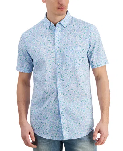 Club Room Men's Vine Patterned Short-sleeve Shirt, Created For Macy's In Pale Ink Blue
