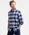 Club Room Men's Vine Plaid Button-down Flannel Shirt, Macy's Exclusive In Blue