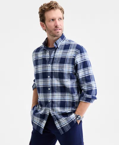 Club Room Men's Vine Plaid Button-down Flannel Shirt, Macy's Exclusive In Blue