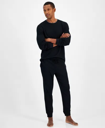 Club Room Men's Waffle Long-sleeve T-shirt & Pajama Pant Set, Created For Macys In Black