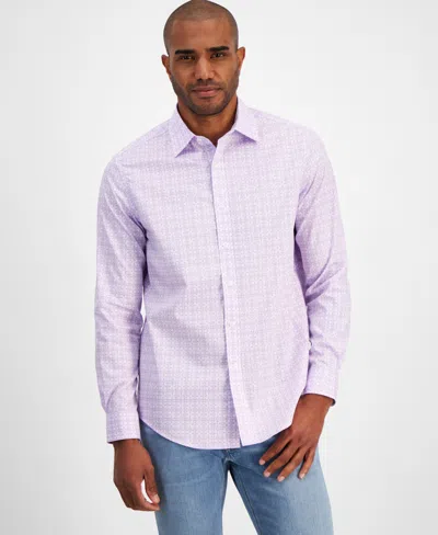 Club Room Men's Yale Regular-fit Stretch Medallion-print Button-down Shirt, Created For Macy's In Lavender Bouq