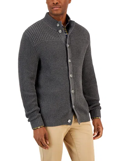 Club Room Mens Chunky Waffle Knit Cardigan Sweater In Gray