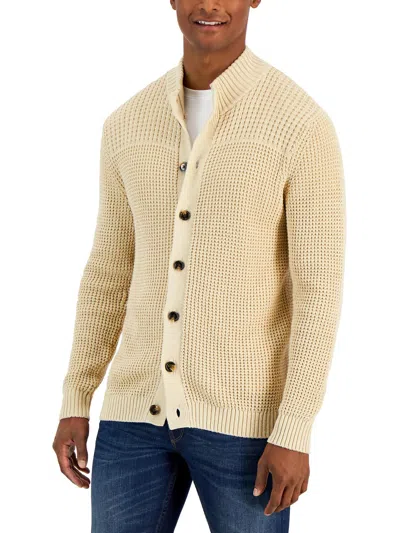 Club Room Mens Chunky Waffle Knit Cardigan Sweater In Beige