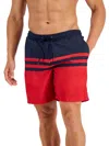 Club Room Men's Quick-dry Performance Colorblocked Stripe 7" Swim Trunks, Created For Macy's In Blue