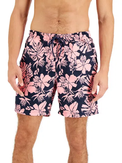 Club Room Mens Floral Print Elastic Swim Trunks In Multi