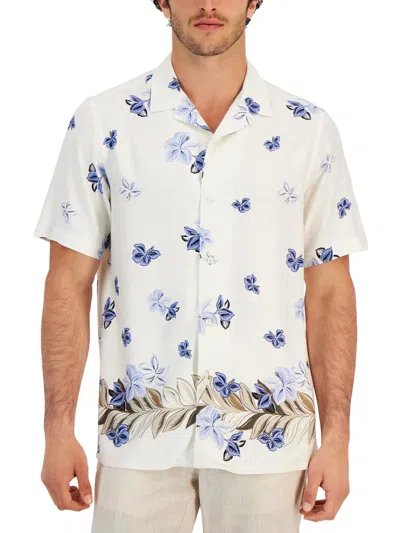 Club Room Mens Floral Print Knit Button-down Shirt In Blue