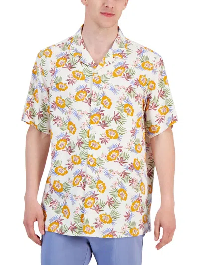 Club Room Mens Floral Print Silk Button-down Shirt In Neutral