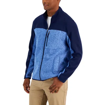 Club Room Mens Full Zip Colorblock Fleece Jacket In Blue