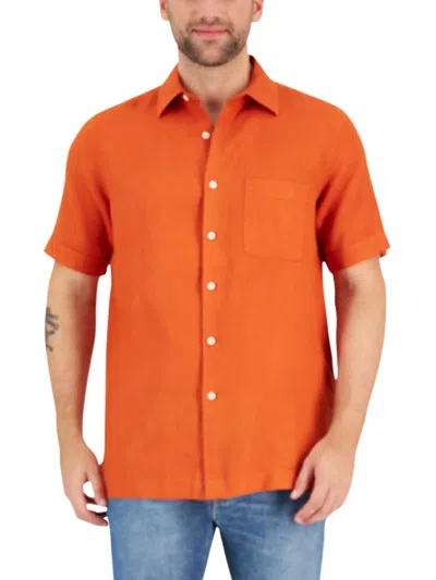 Club Room Mens Linen Collared Button-down Shirt In Orange
