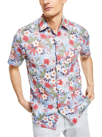 Club Room Mens Linen Short Sleeve Hawaiian Print Shirt In White