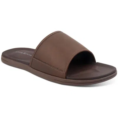 Club Room Mens Padded Insole Slip On Pool Slides In Brown
