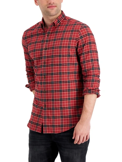 Club Room Mens Plaid Collared Button-down Shirt In Red