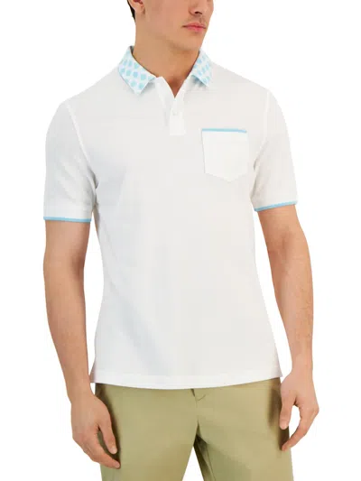 Club Room Mens Printed Collar Polo In White
