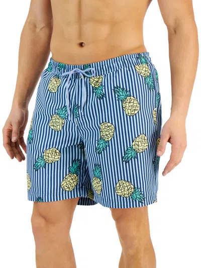 Club Room Mens Printed Polyester Swim Trunks In Blue