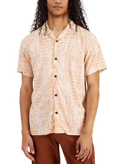 Club Room Mens Printed Rayon Button-down Shirt In Beige