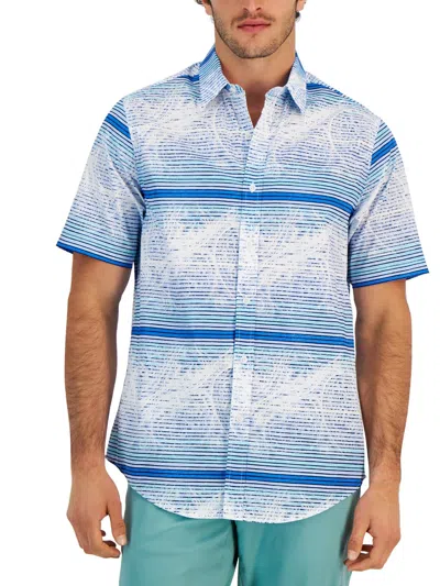 Club Room Mens Printed Stretch Button-down Shirt In Blue