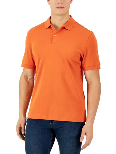 Club Room Mens Ribbed Trim Short Sleeve Polo Shirt In Orange