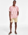 Club Room Mens Short Sleeve Medallion Silk Shirt 4 Way Stretch Shorts Created For Macys In Peony Cupcake