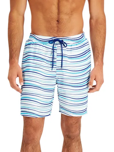 Club Room Mens Striped Beachwear Swim Trunks In Blue