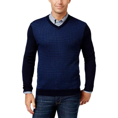 Club Room Mens Wool Houndstooth Pullover Sweater In Blue