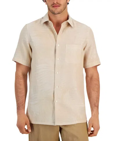 Club Room Shirt Men's Khaki Jacquard Elevated Palm Short Sleeve Button Up Mxx123 In Brown