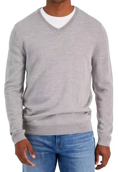 Club Room Sweater Men's 2xl Gray Solid Merino Wool V-neck Pullover App1359 In Grey