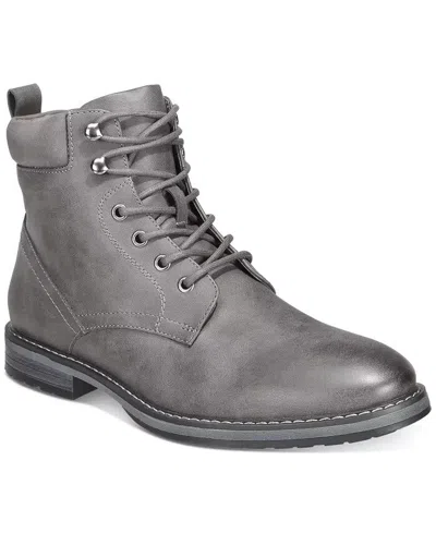 CLUB ROOM WESTIN 100134204 BOOTS MEN'S GRAY LEATHER LACE UP ROUND TOE ZPO3752