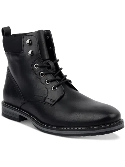 Club Room Westin Mens Faux Leather Lace-up Ankle Boots In Black