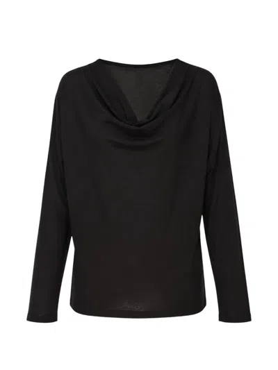 Club21 Collection Cowl-neck Long-sleeve Blouse In Black