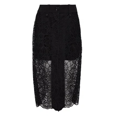 Club21 Collection Embroidered-lace Midi Skirt In Black