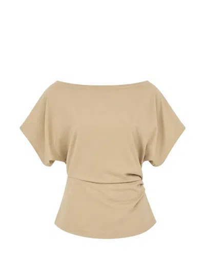 Club21 Collection Gathered Boat-neck Top In Neutral