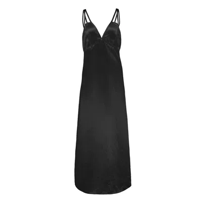 Club21 Collection Heavy Satin Strappy Dress In Black