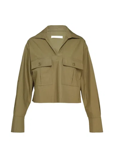 Club21 Collection Imogen Flap-pocket Long-sleeve Blouse In Green