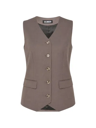 Club21 Collection Iris V-neck Waistcoat In Brown