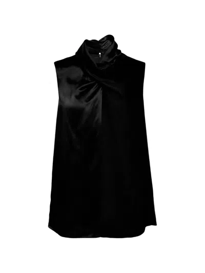 Club21 Collection Silk Satin Josephine Woven Top In Black