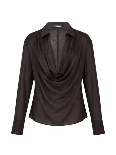Club21 Collection Juliette Draped Silk-blend Top In Black