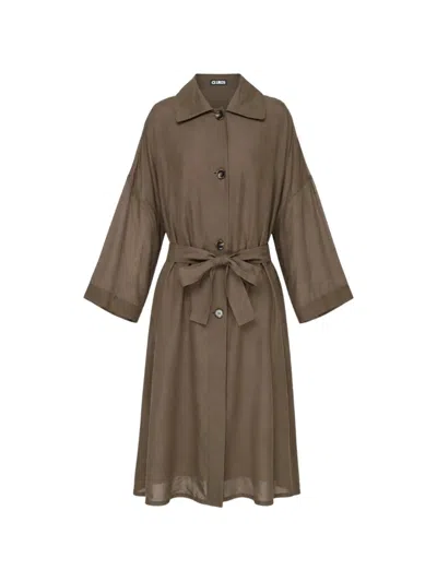Club21 Collection Margaux Habutai Silk-blend Coat In Brown