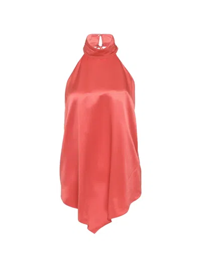 Club21 Collection Silk Satin Marina Woven Top In Red