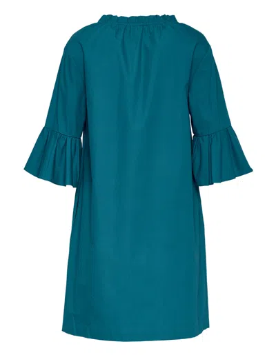 Club21 Collection Peach Cotton Poplin Frill Dress In Blue