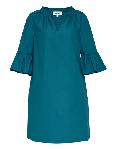 Club21 Collection Peach Cotton Poplin Frill Dress In Blue