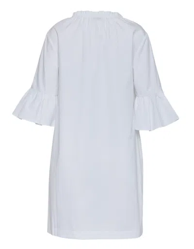 Club21 Collection Peach Cotton Poplin Frill Dress In White