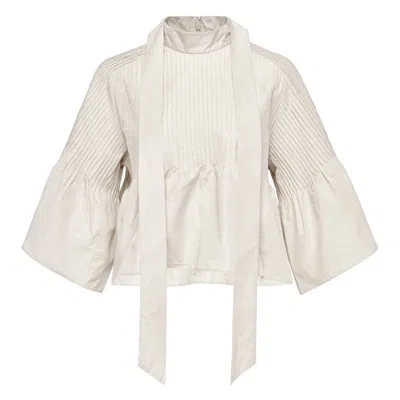 Club21 Collection Poly Chambray Taffeta Pintucke Top In White