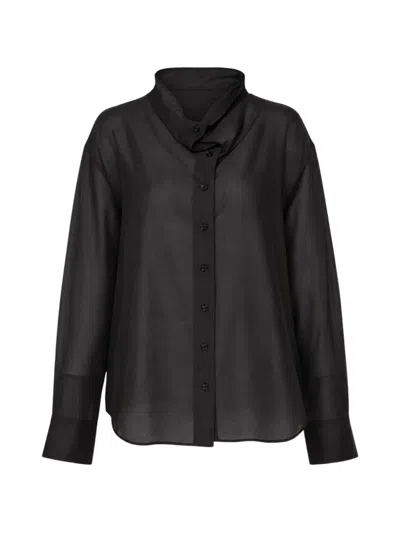 Club21 Collection Reese Sheer Button-up Blouse In Black
