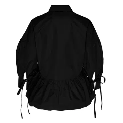 Club21 Collection Sheen Parachute Ruffled Top In Black