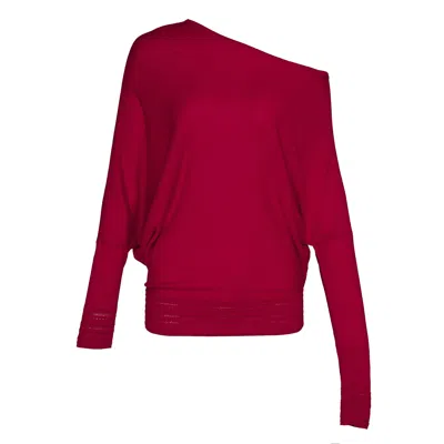 Club21 Collection Silk Cashmere Slouchy Off-shoulder Sweater In Red