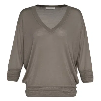 Club21 Collection Silk Cashmere Slouchy V-neck Sweater In Gray