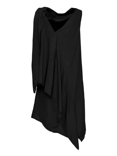 Club21 Collection Silky Viscose Tencel Drape-neck Dress In Black