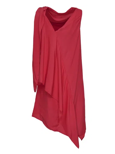 Club21 Collection Silky Viscose Tencel Drape-neck Dress In Pink